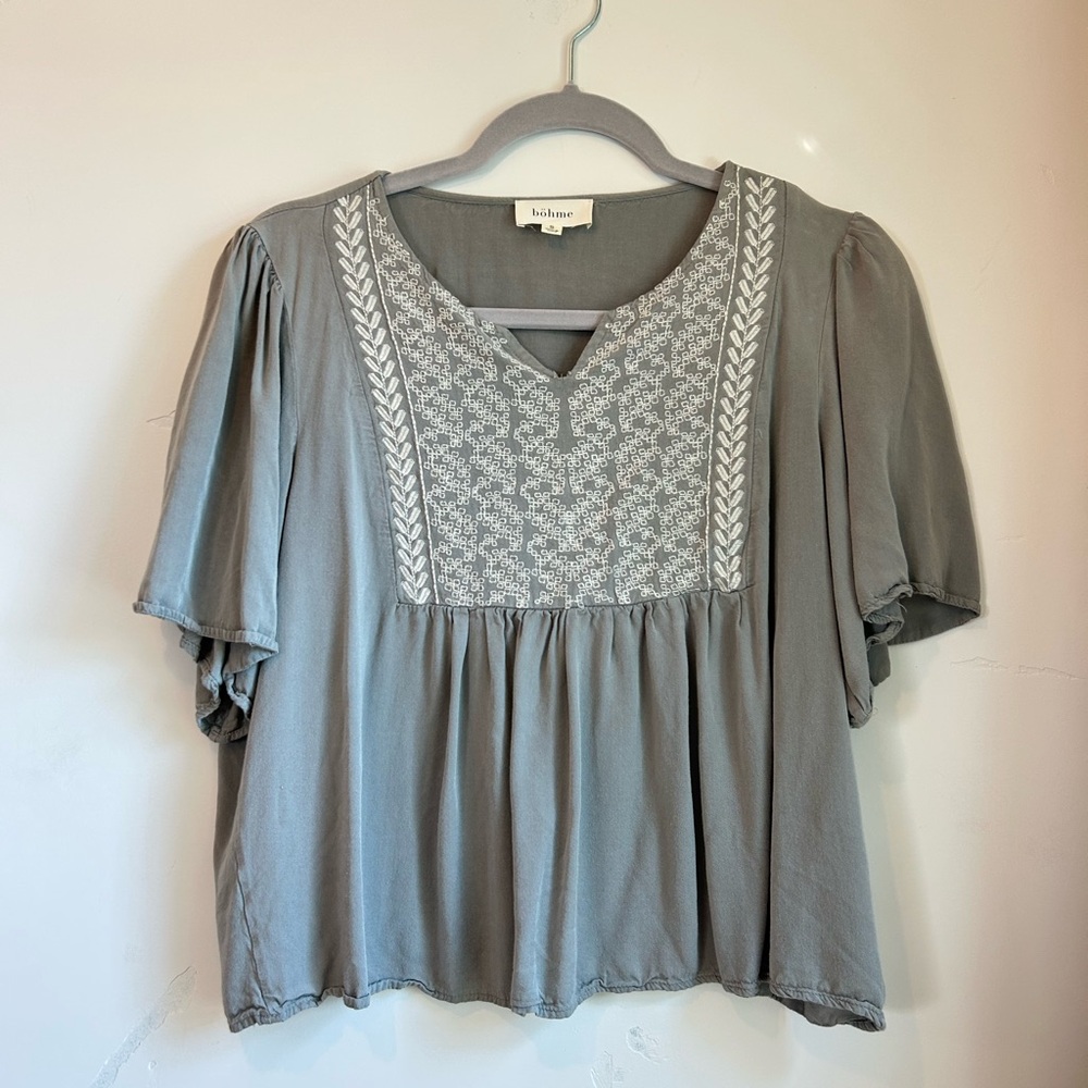 Böhme Gray/blue Embroidered Blouse